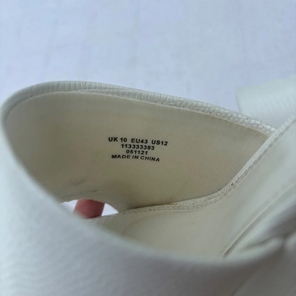 Women's 12 ASOS White Embossed Square Open Toe Slide Wedge Going Out Sandals